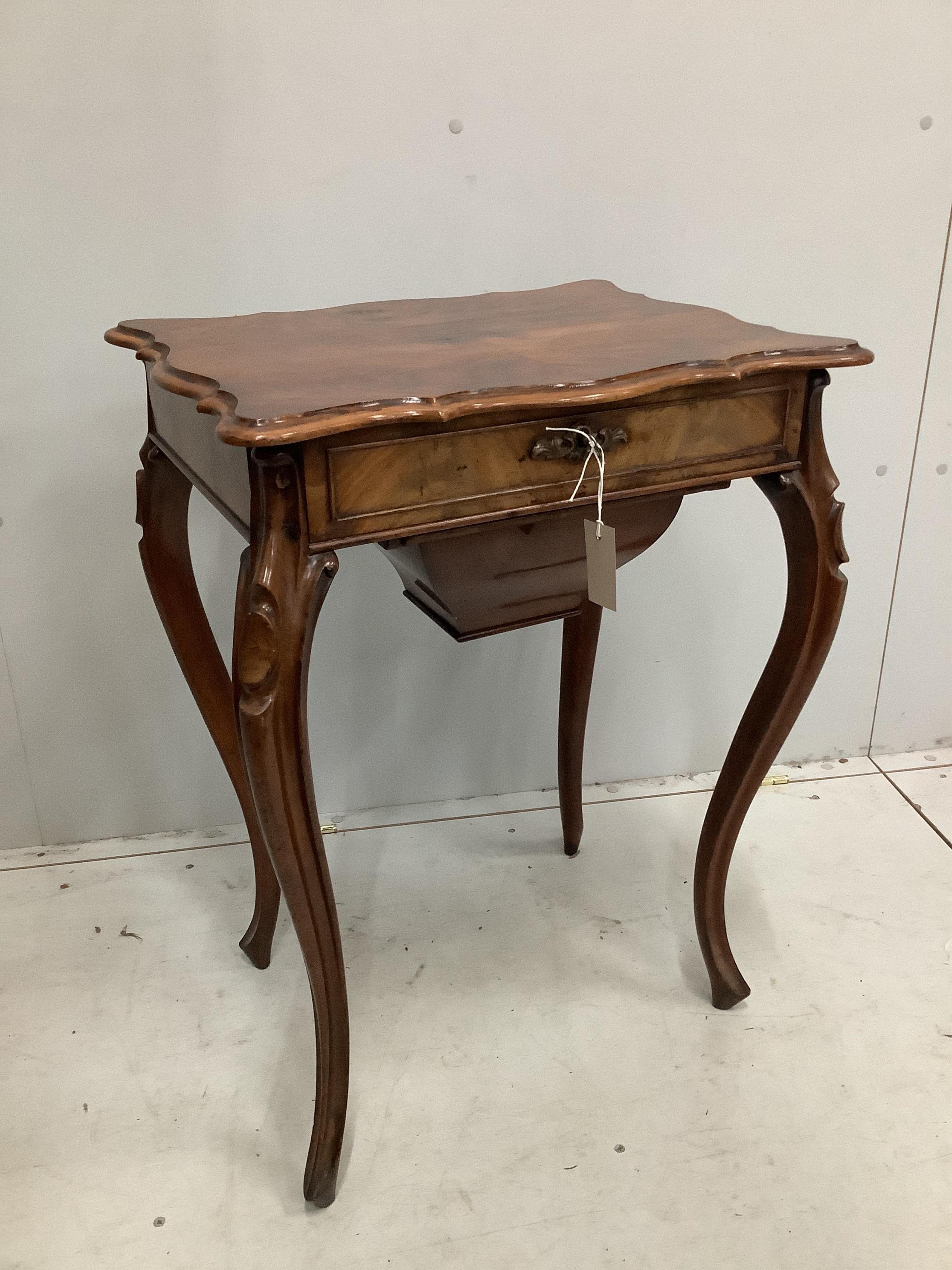 A 19th century French mahogany work table, with fitted interior and silks box, width 57cm, height 75cm. Condition - good